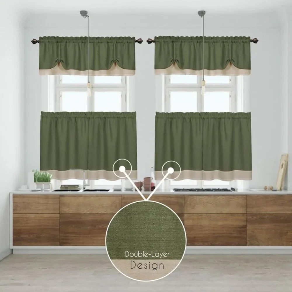 Woven Trends Two-Tone Window Curtain Tier Pair & Valance Set, Double Layer Small